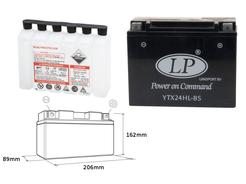 LANDPORT akumulátor YTX24HL-BS (MA LTX24HL-BS) 12V 24AH 205X87X162 bezúdržbový - elektrolyt zvlášť (2) UE48